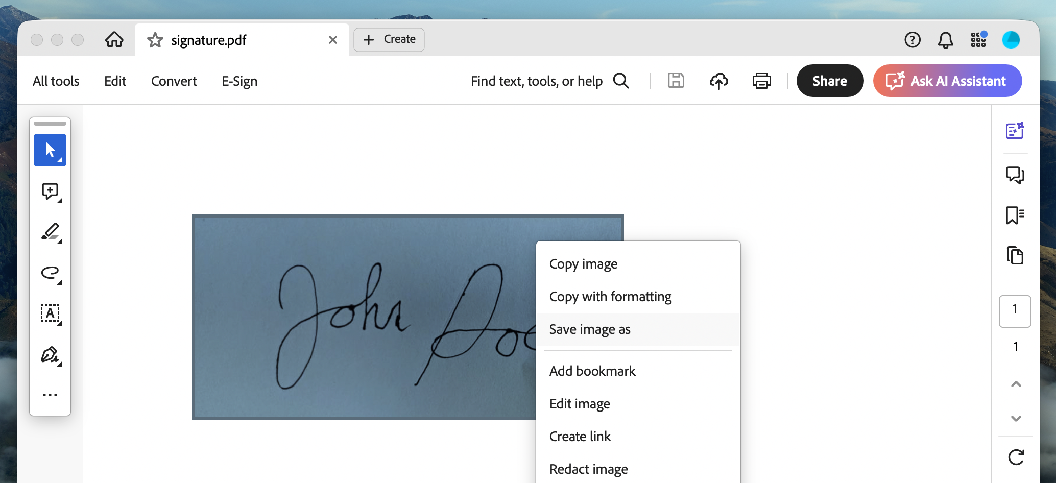 Saving a signature image from PDF example