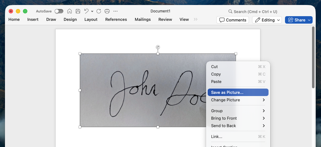Saving a signature image from Word example